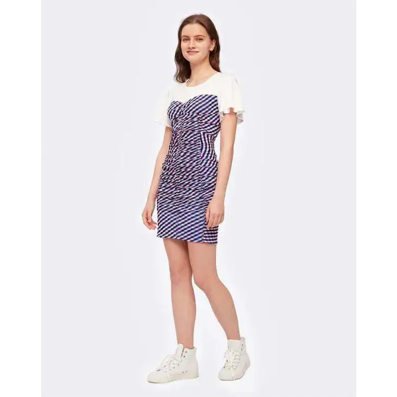 Diane Von Furstenberg Annalise Mini Dress Gingham Pink Blue Sz M Nwt $298 {Vv35}